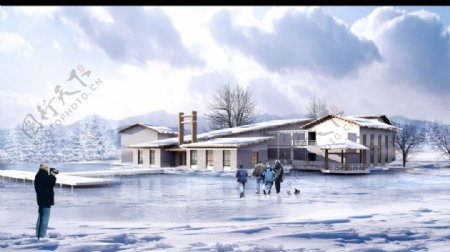 房地产雪景广告效果图图片