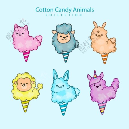 卡通五彩动物棉花糖插图