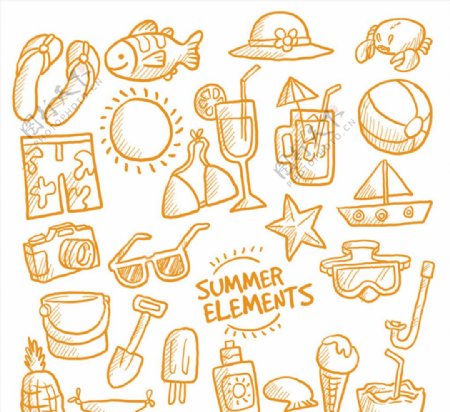 27款橙色手绘夏季元素矢量素材