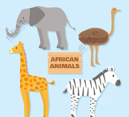 4款非洲动物贴纸矢量素材