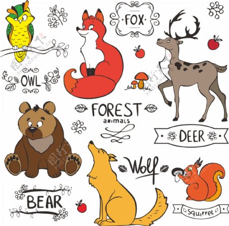 森林卡通手绘动物