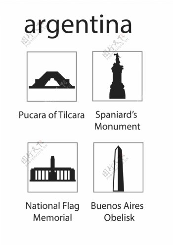 阿根廷地标性建筑剪影矢量图标