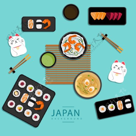 6盘美味日本料理矢量素材