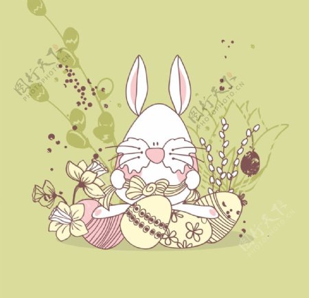 卡通兔子花纹素材