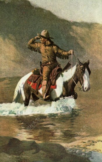 欧洲油画水彩素描人物骑马