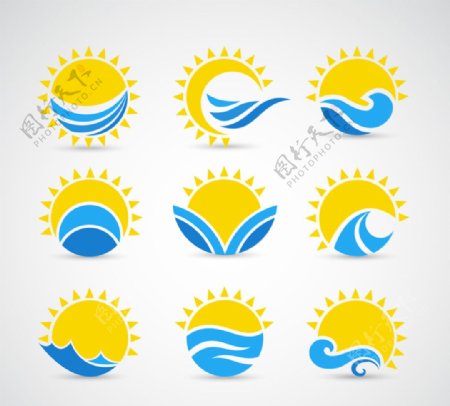 太阳与海浪标志矢量图