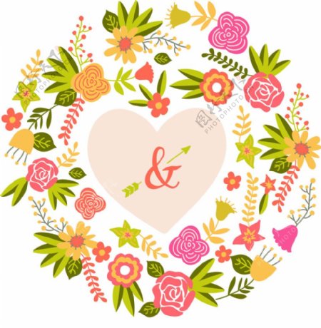 彩色圆形花卉婚礼海报