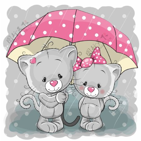 下雨打伞小猫咪