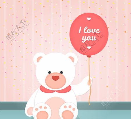 可爱白熊和爱心气球矢量图
