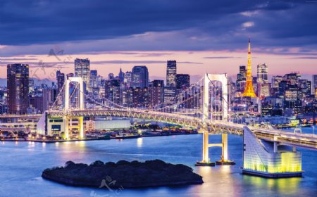 东京海湾夜间的大桥