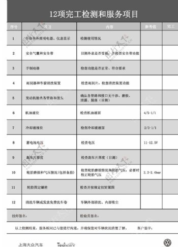 12项免费检测和服务项目