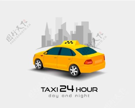 24小时出租车服务海报设计矢量