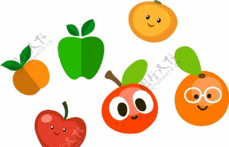 卡通水果表情橙子苹果