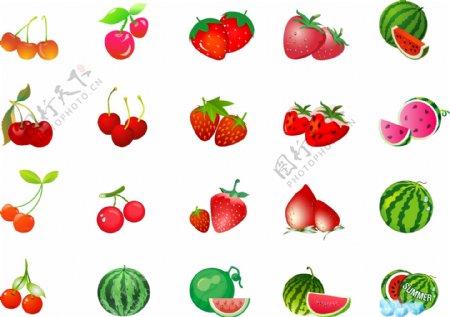 樱桃草莓西瓜矢量素材