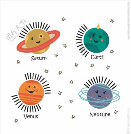 卡通太阳系行星矢量图下载