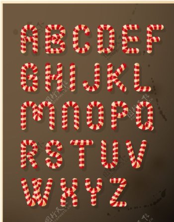 26个圣诞糖果字母矢量图