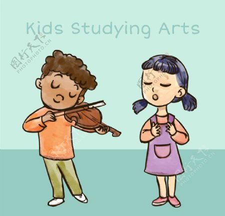 手工绘制的男孩拉小提琴