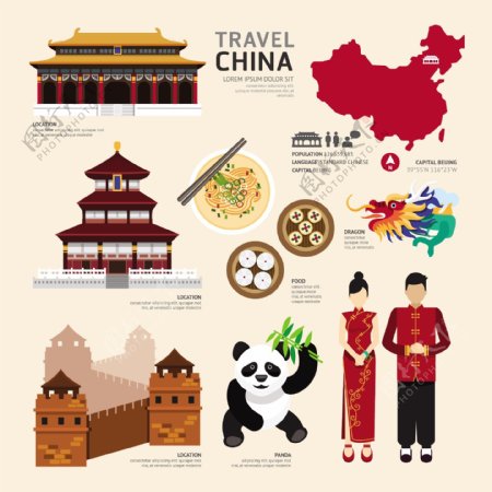 旅游中国扁平化素材