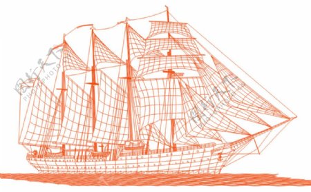 帆船3D线条画