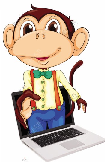 电脑与卡通猴子