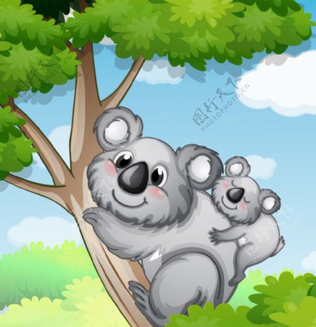卡通母子考拉熊插画矢量素材