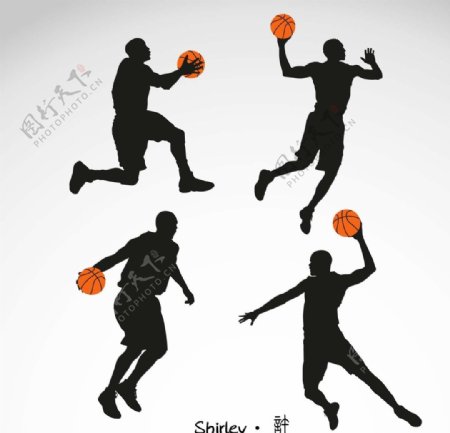 4款篮球男子剪影矢量素材
