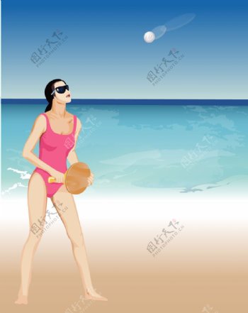夏日海滩女郎设计矢量素材