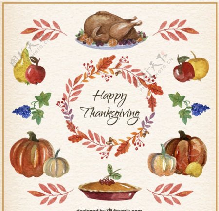 感恩节食物水彩绘画