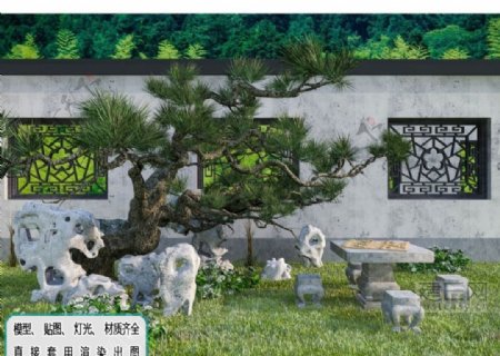 中式小庭院全套完整详细模型