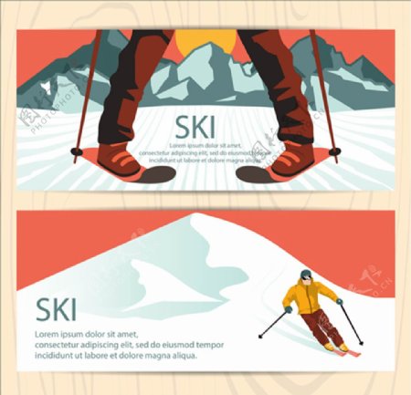 两款卡通滑雪横幅