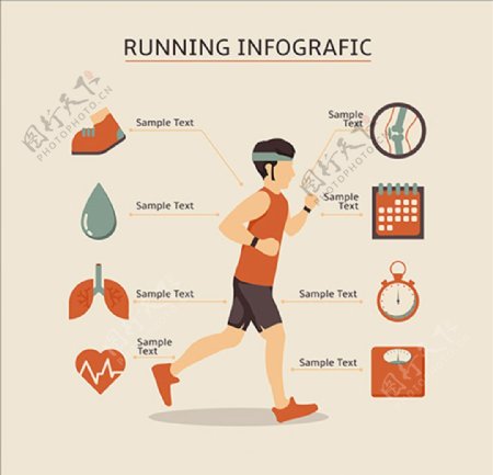 卡通男子跑步锻炼信息图表