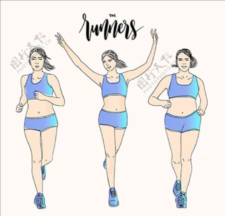 卡通女子跑步锻炼插图