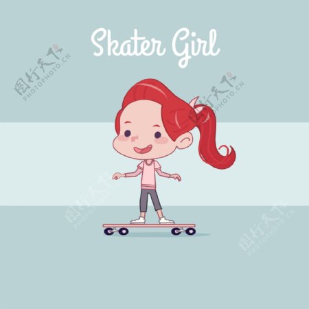 卡通滑板女孩子插图