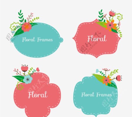 卡通花卉装饰标签矢量图