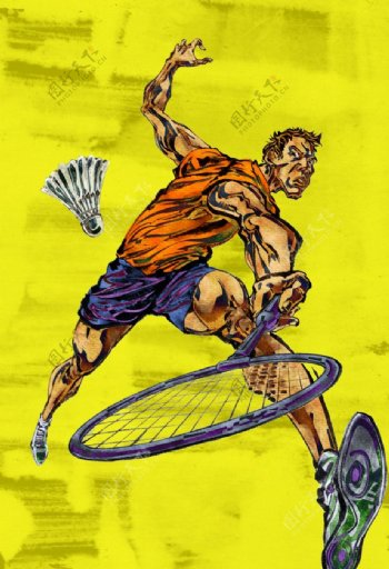 手绘人物羽毛球运动员