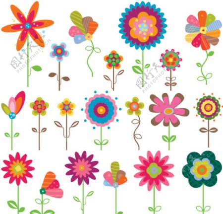 彩色卡通花卉标签矢量素材