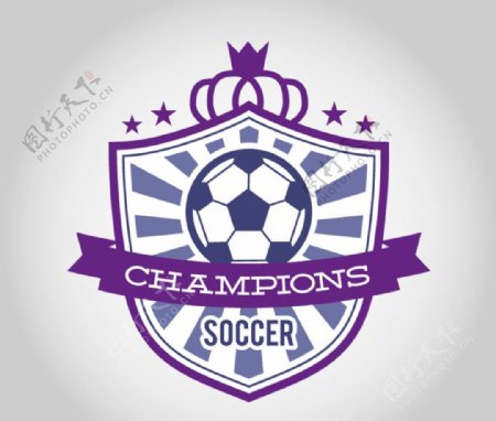 紫色足球徽章标签矢量素材