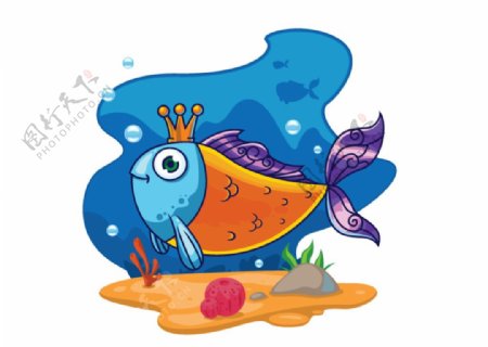 卡通戴王冠的鱼