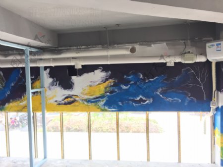 抽象山水的刷子艺术墙绘