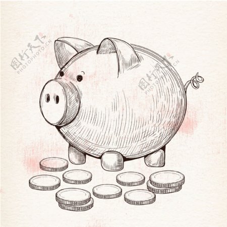 手绘小猪储蓄罐硬币