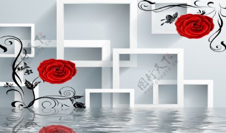 3D水中玫瑰