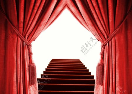 红色帷幕和楼梯高清图片素材