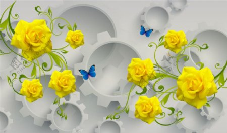 黄玫瑰梦幻花朵背景墙