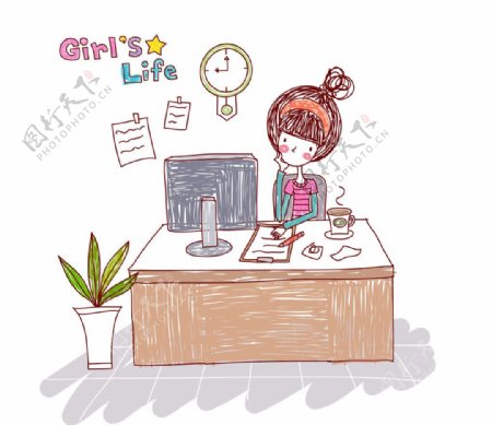 在电脑前写作的女孩