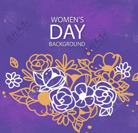 紫底花卉妇女节快乐海报