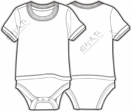 连体衣服婴儿服装设计线稿矢量素材