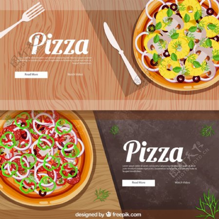 卡通披萨横幅菜单模板