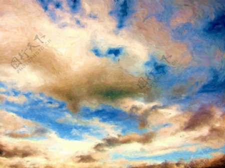 蓝天白云油画图片