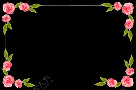 绿叶红色花卉边框免抠png透明图层素材