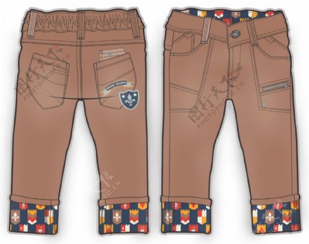 咖啡色休闲裤小男孩服装设计彩色图案